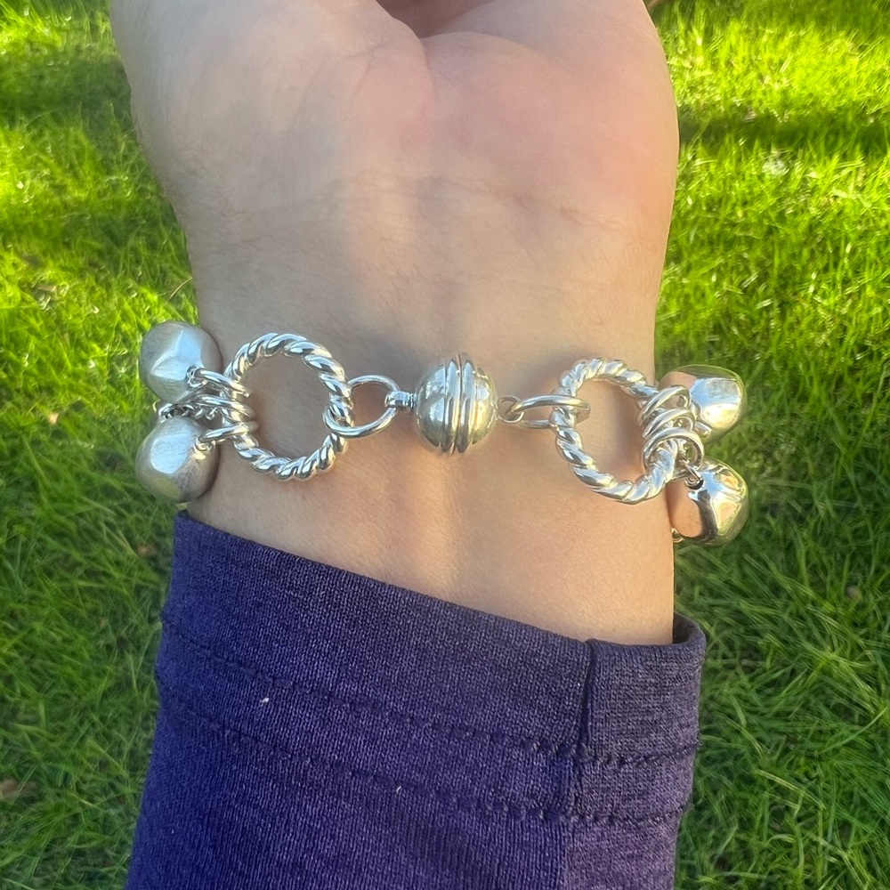 Sterling Silver Italy Satin & High Polish Bead Bracelet W/Magnetic Closure - Picture 11 of 17